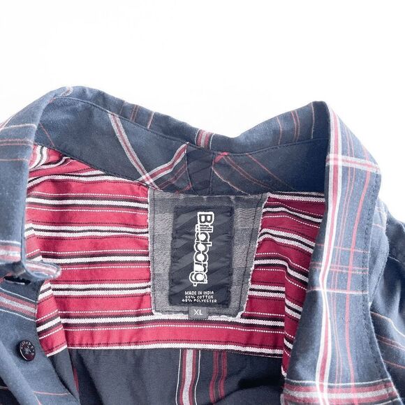 Billabong Mens Casual Button Down Shirt Plaid Short Sleeve Black Red XL - Picture 3 of 6